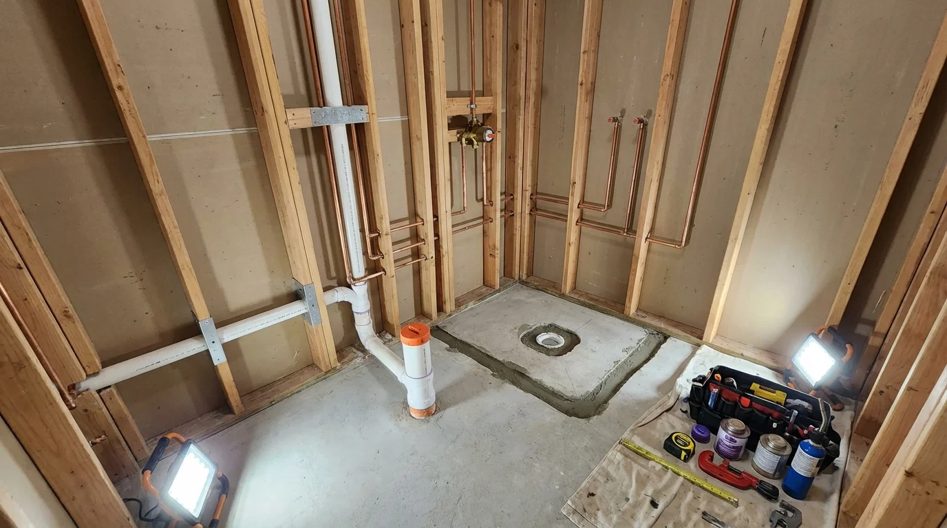 Bathroom rough-in plumbing during remodel by Johns Plumbing LLC in Bushland