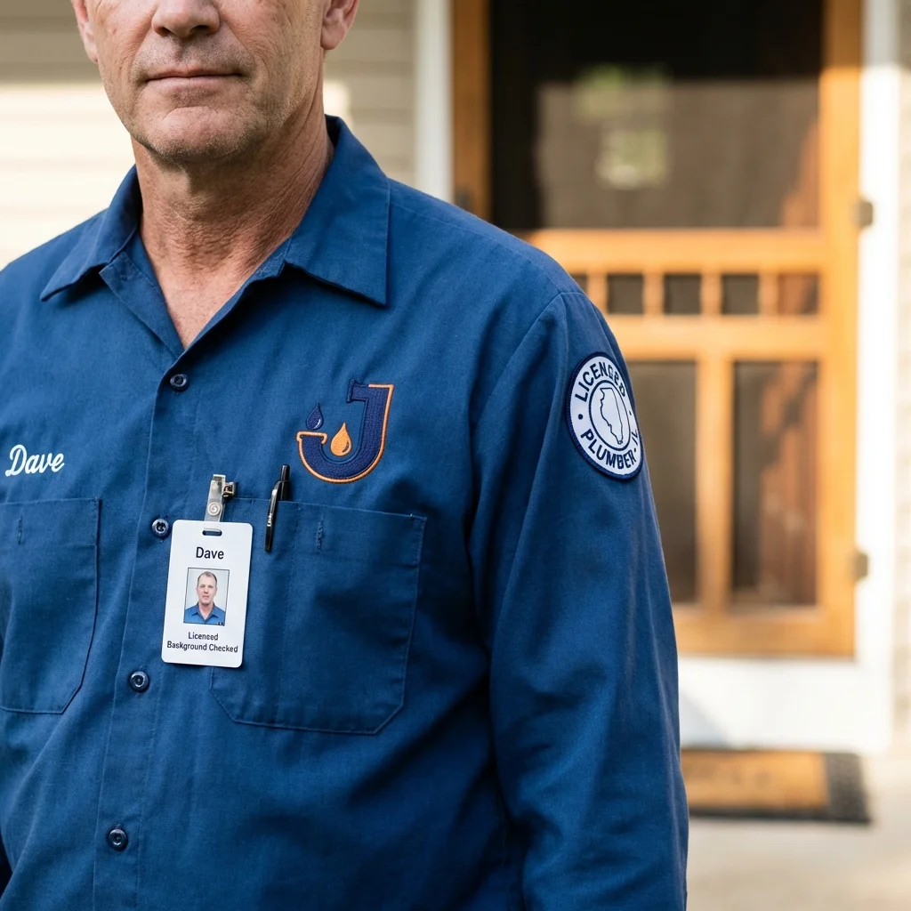 Licensed plumber showing ID badge in Bushland, TX