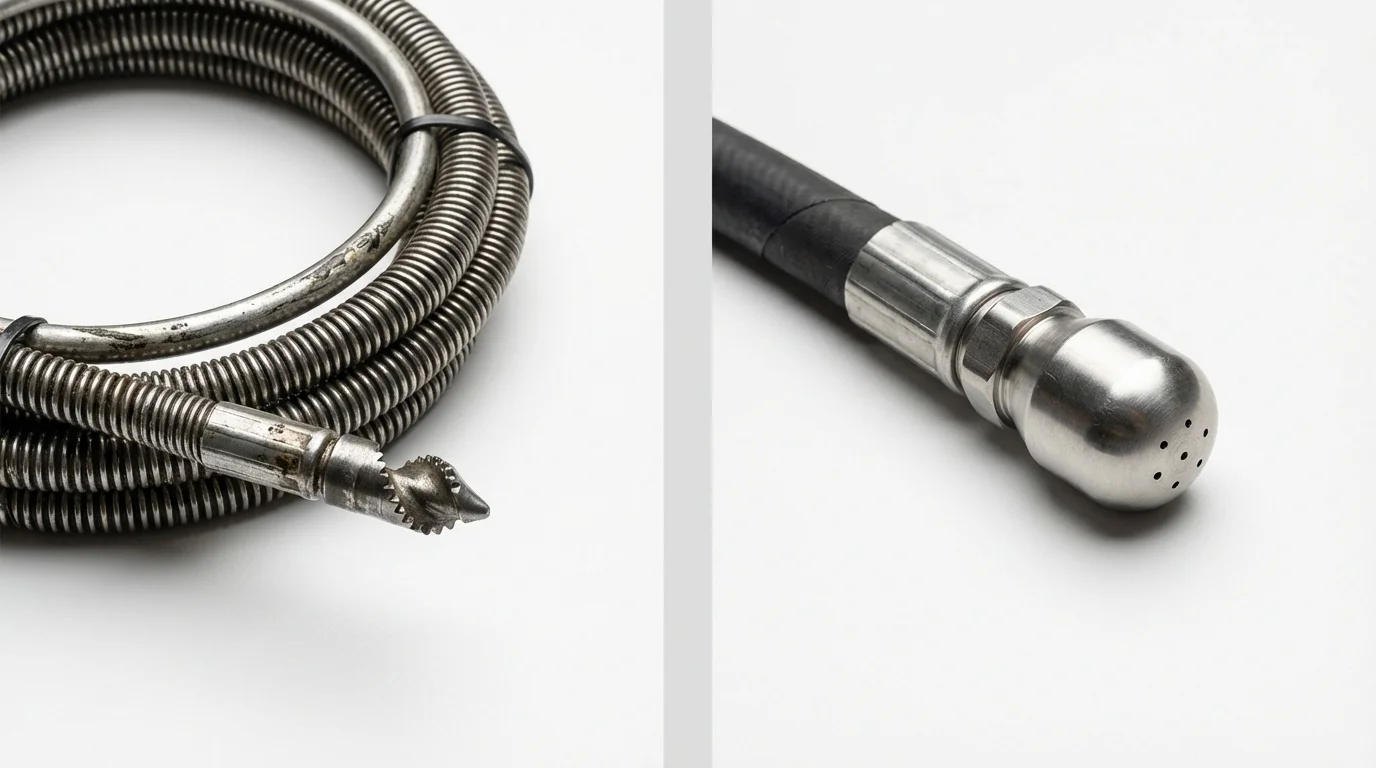 Drain snake cable and hydro jetting nozzle used for drain cleaning in Bushland, TX