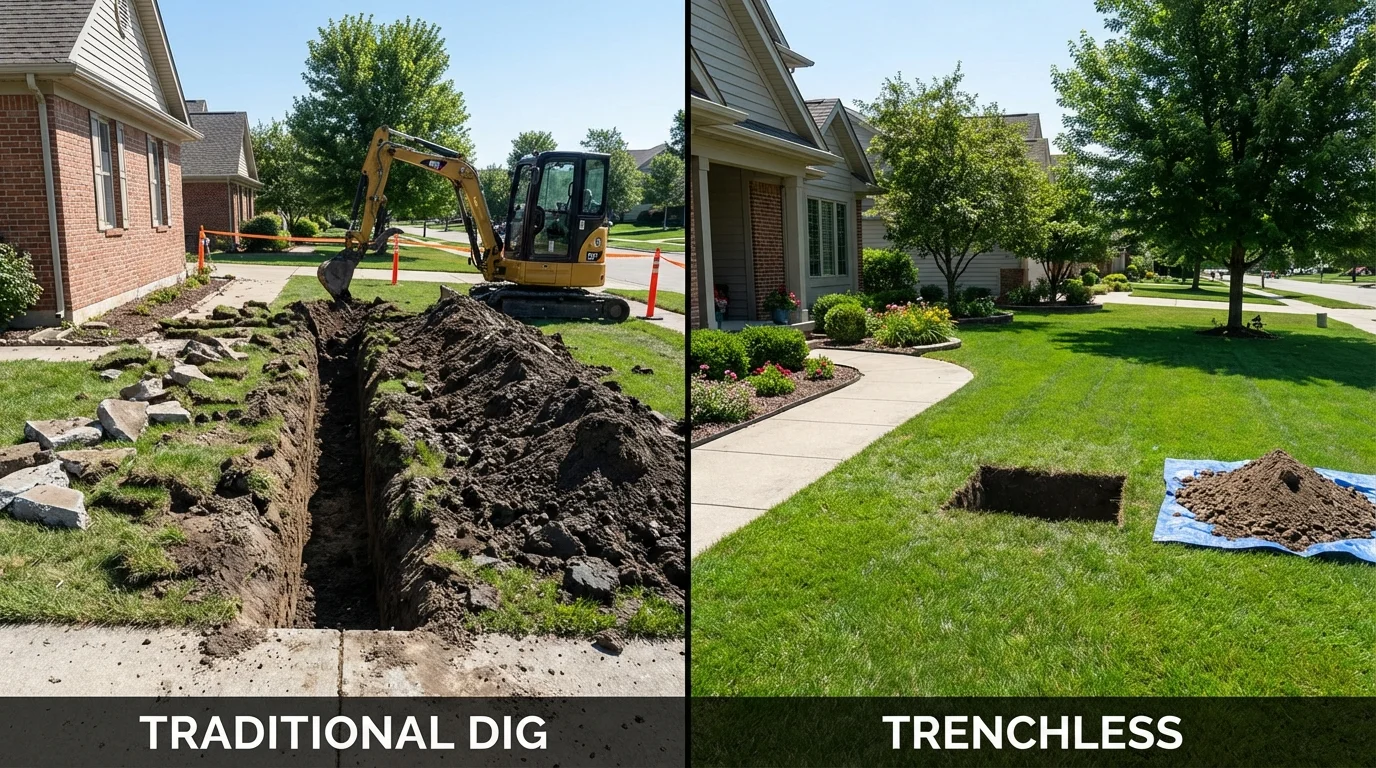 Trenchless sewer repair with minimal yard damage versus traditional excavation in Bushland, TX